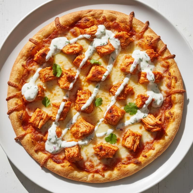 Buffalo Chicken Pizza with Ranch Drizzle