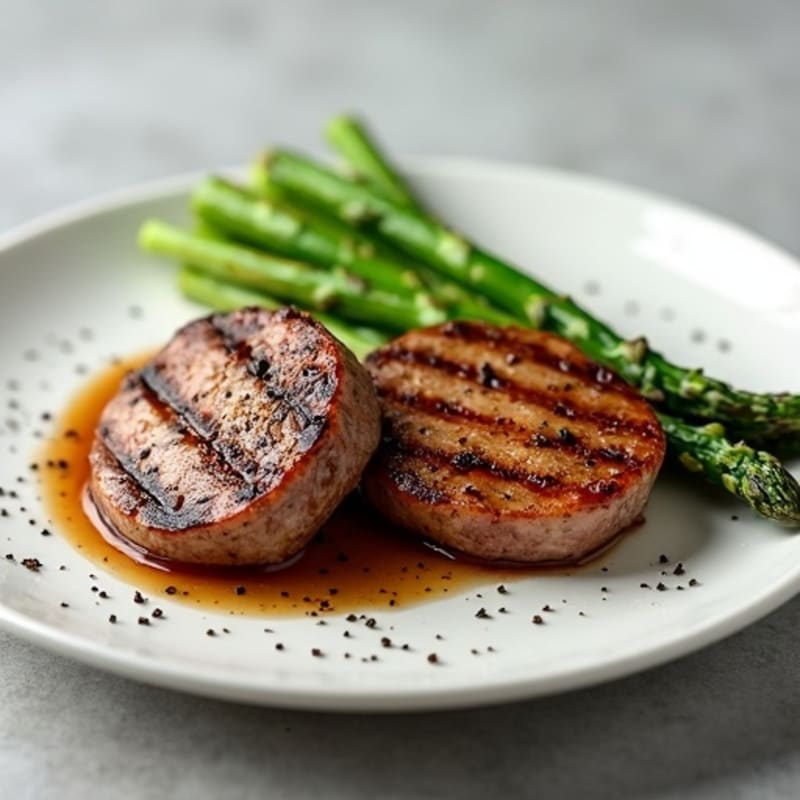 Grilled Beef Medallions with Steamed Asparagus