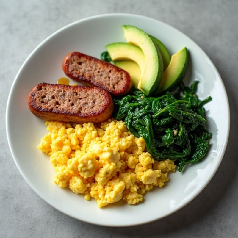 Egg White Scramble with Turkey Sausage and Sautéed Spinach