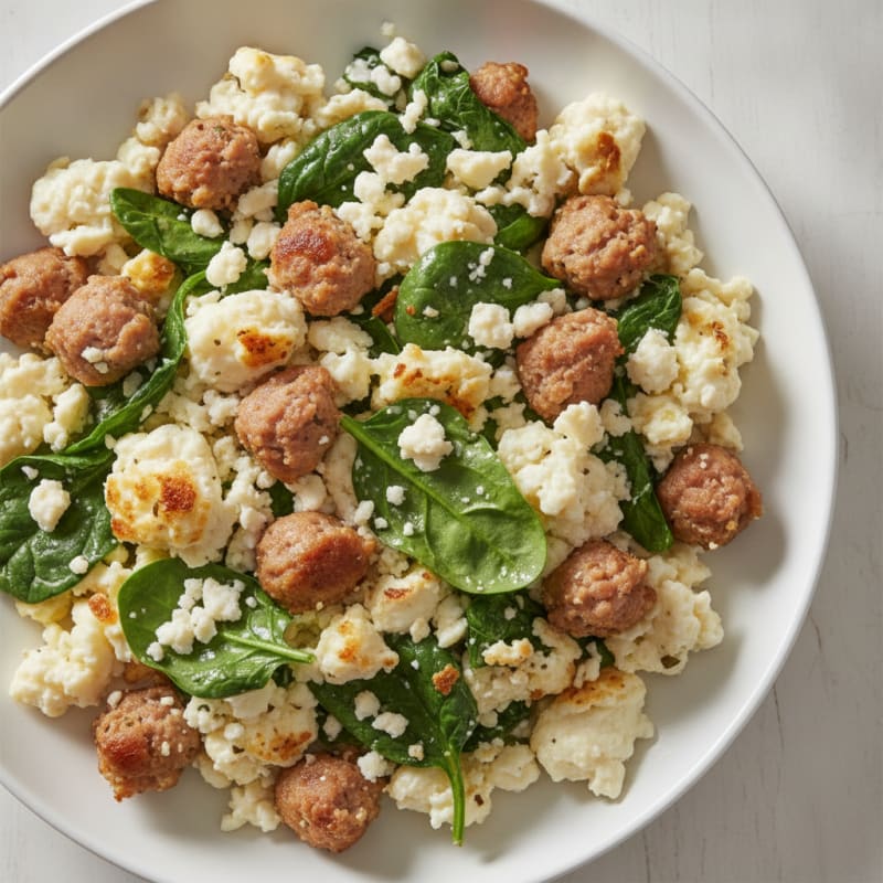 Egg White and Turkey Sausage Scramble with Spinach and Feta