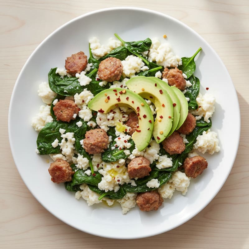 Egg White Scramble with Turkey Sausage and Spinach
