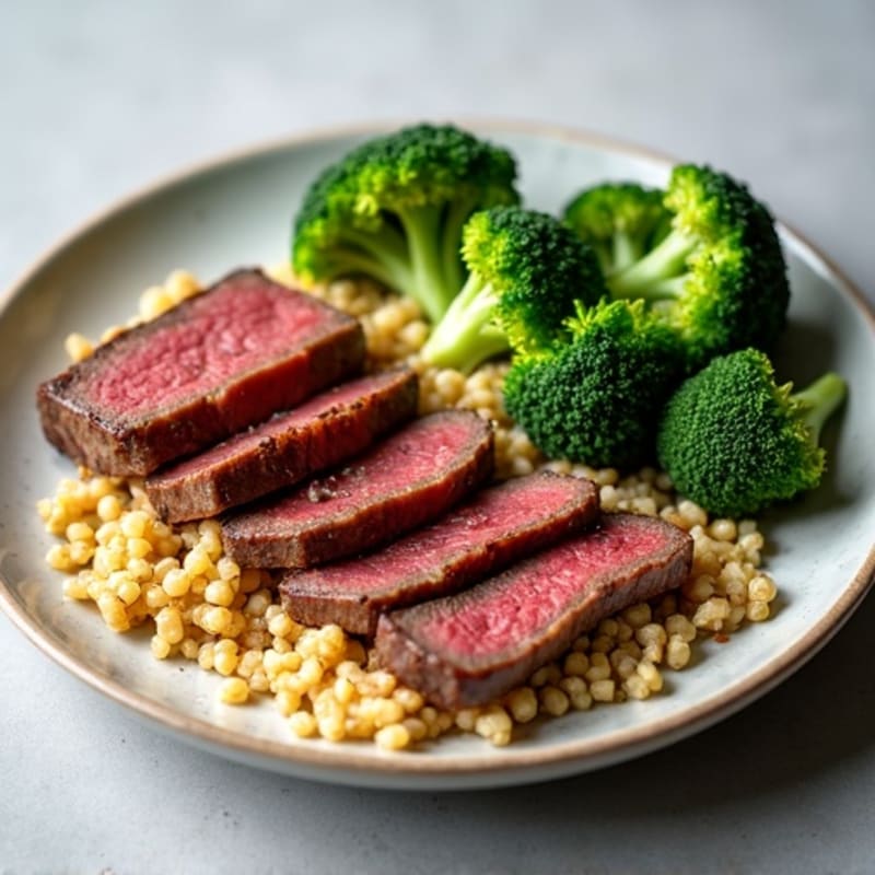 Seared Lean Beef Strips with Broccoli and Quinoa