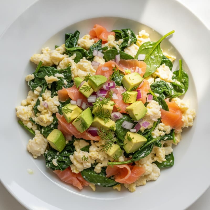 Egg White Scramble with Smoked Salmon and Spinach