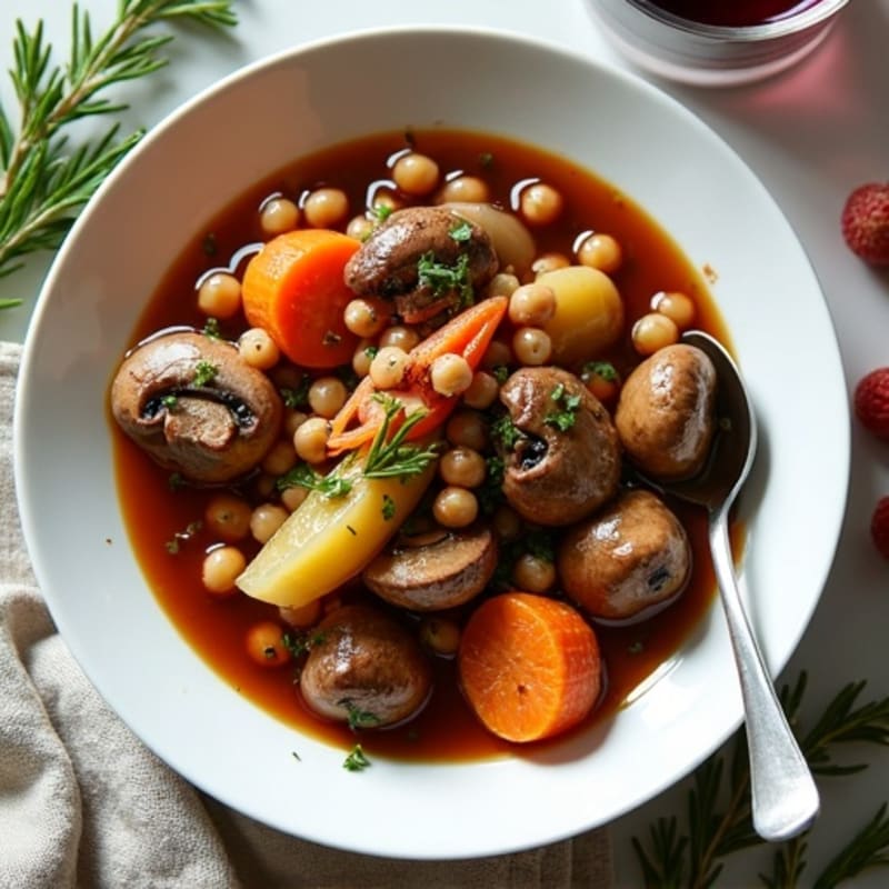 Hearty Mushroom and Root Vegetable Red Wine Herb Stew
