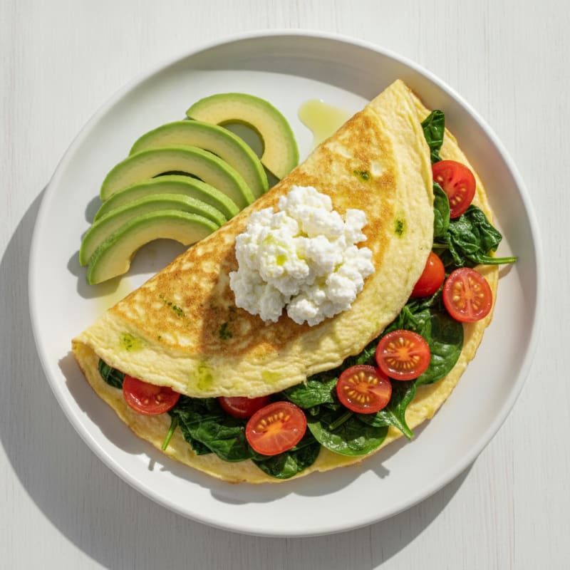 Egg White Spinach Omelette with Cottage Cheese and Tomatoes