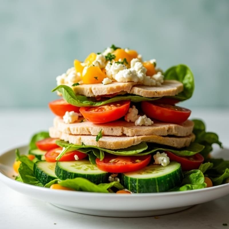 Stacked Lean Turkey and Crispy Vegetable Salad with Zesty Vinaigrette