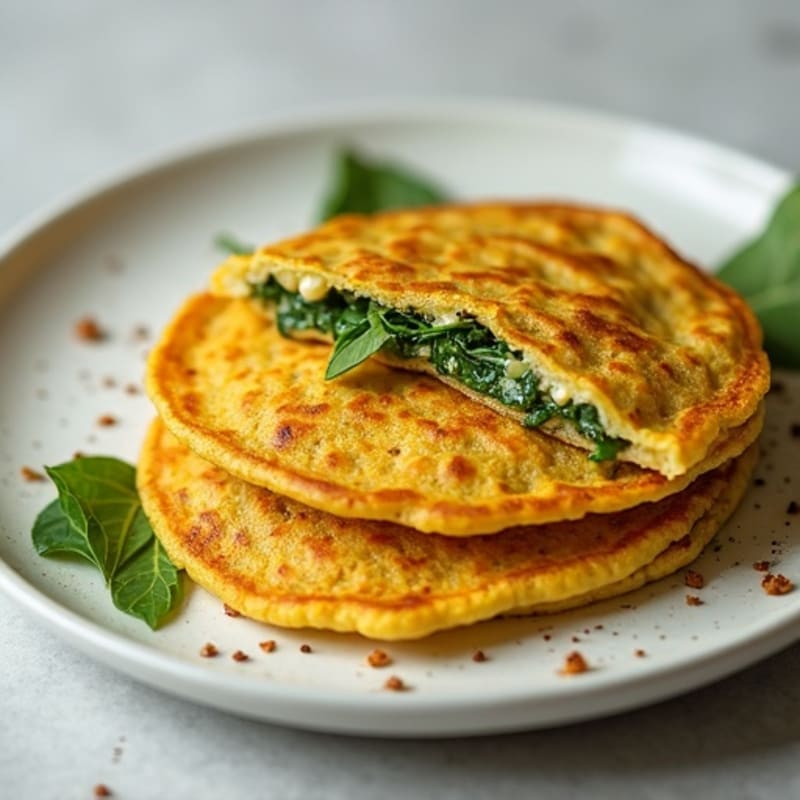 Silky Moong Dal Cheela with Paneer and Spinach Filling