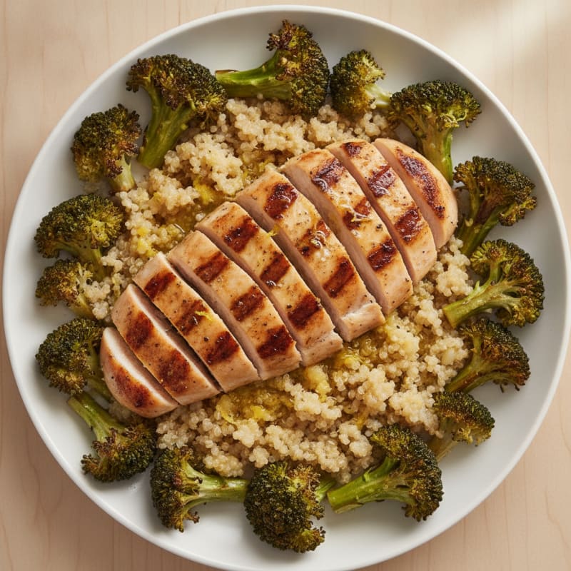 Grilled Chicken Breast with Quinoa and Roasted Broccoli