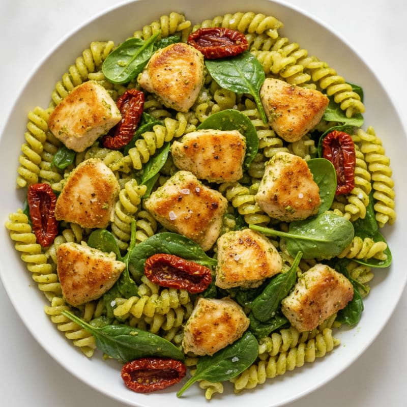 Pesto Chicken Pasta with Sun-Dried Tomatoes