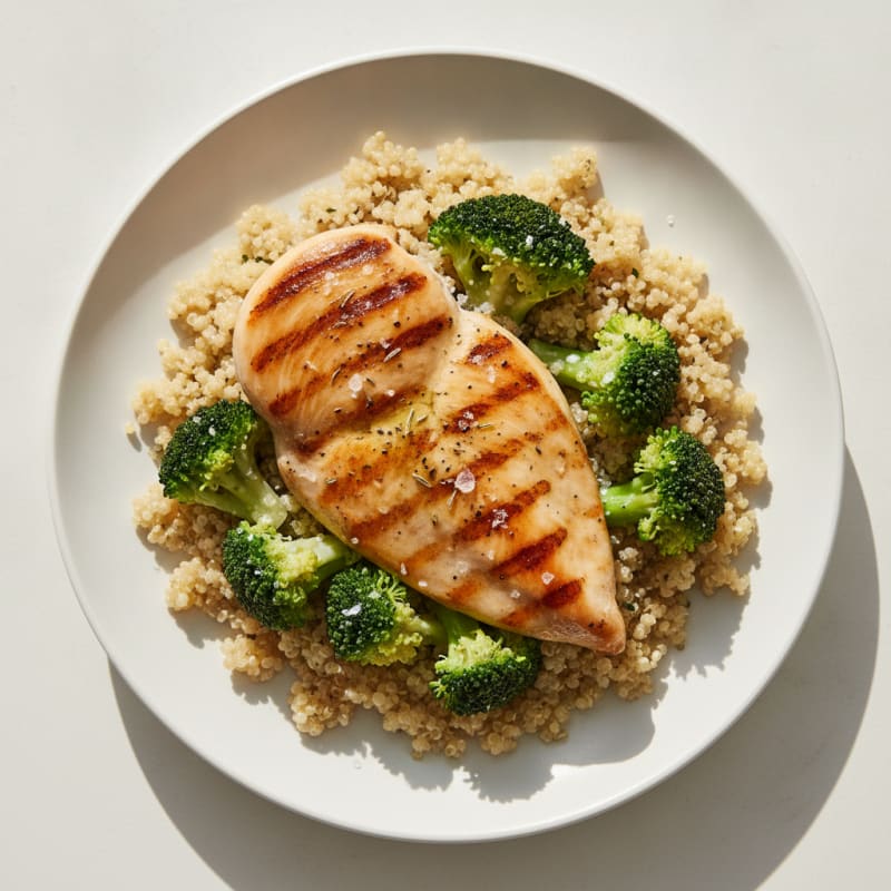 Grilled Chicken Breast with Quinoa and Steamed Broccoli