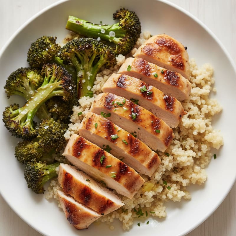 Grilled Chicken Breast with Quinoa and Roasted Broccoli