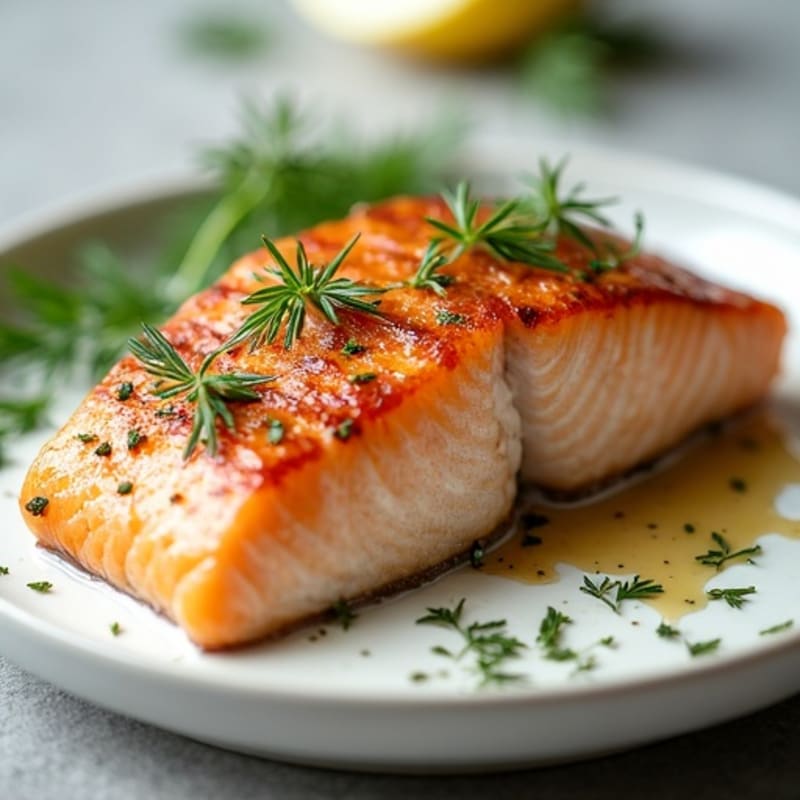 Crispy Skin Salmon with Maple-Mustard Glaze and Creamy Dill Yogurt Sauce