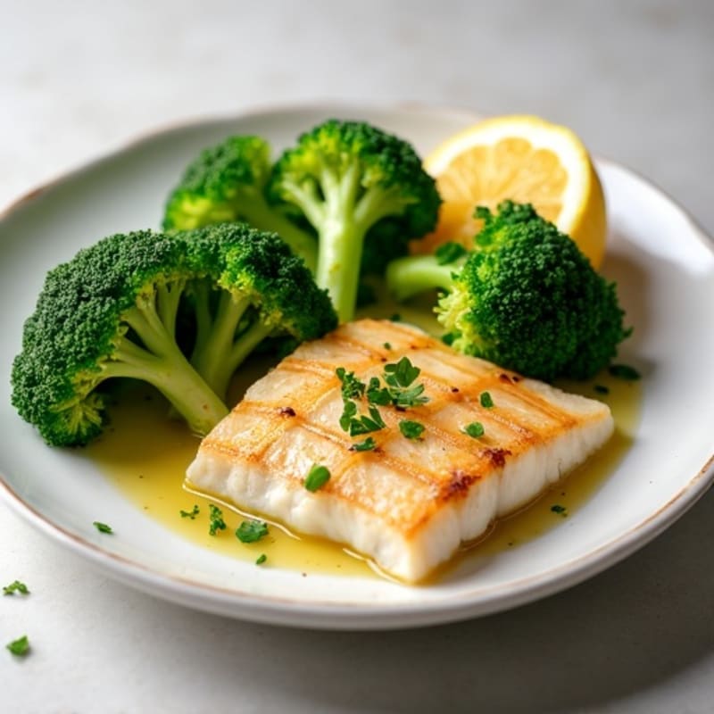 Seared Tilapia with Steamed Broccoli and Lemon