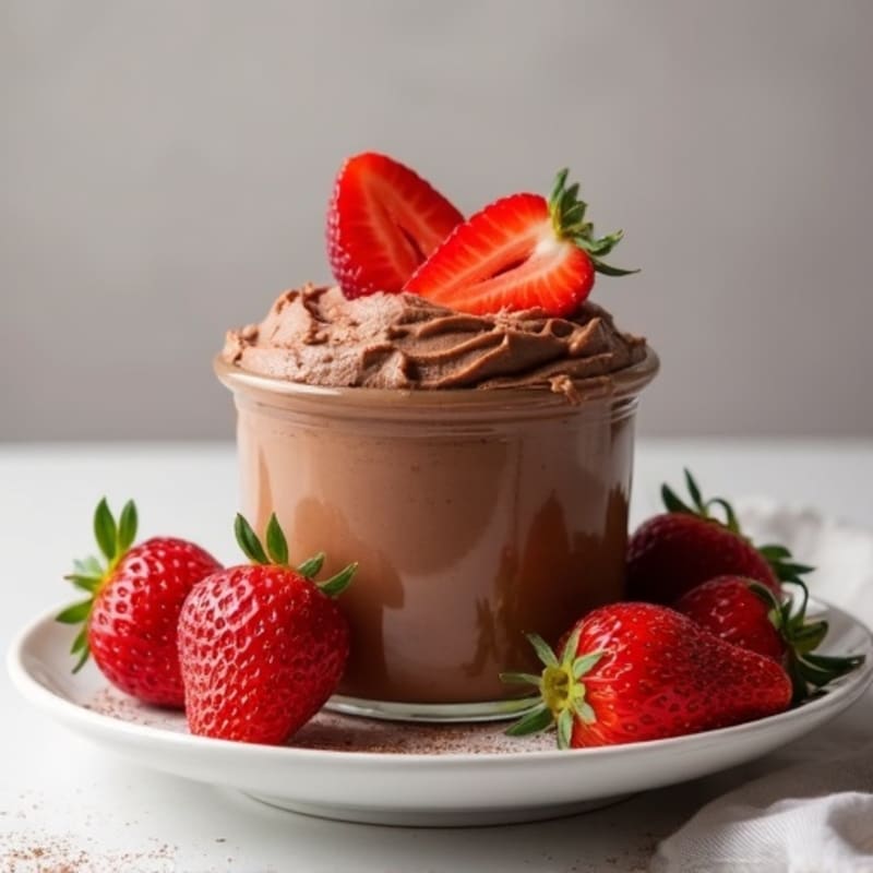 Chocolate Protein Mousse with Silky Tofu and Fresh Strawberries