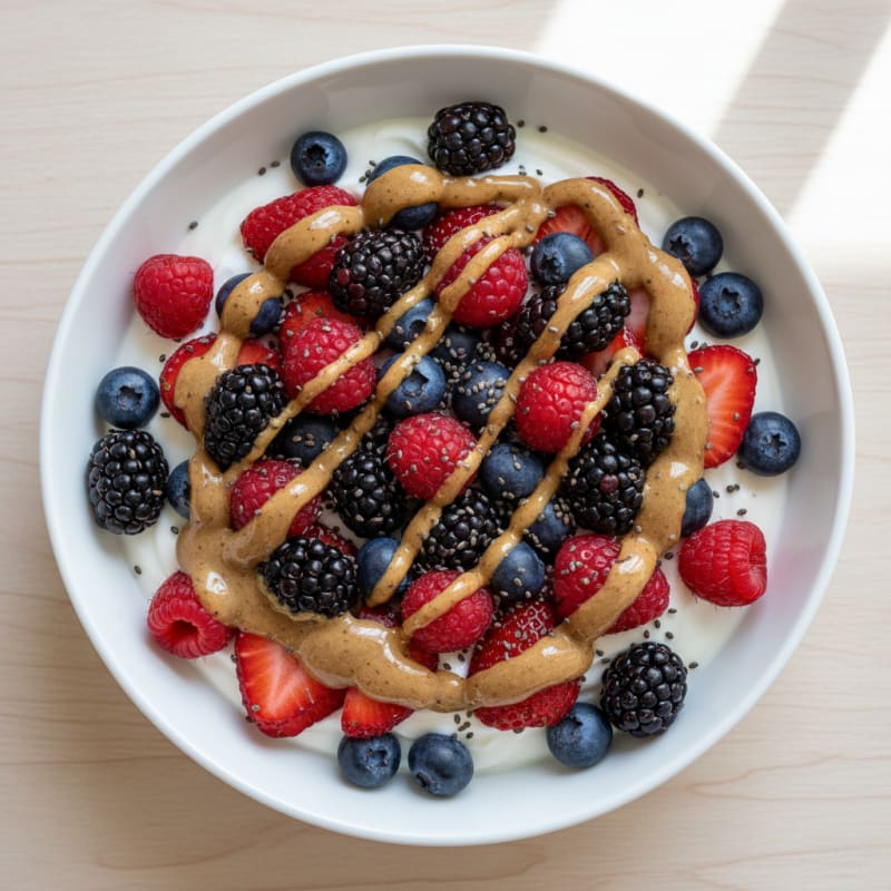 Greek Yogurt Bowl with Mixed Berries and Almond Butter