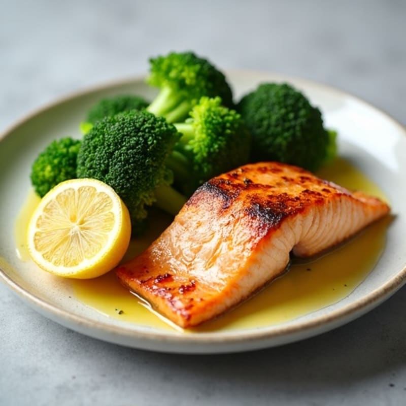 Seared Salmon with Steamed Broccoli and Lemon