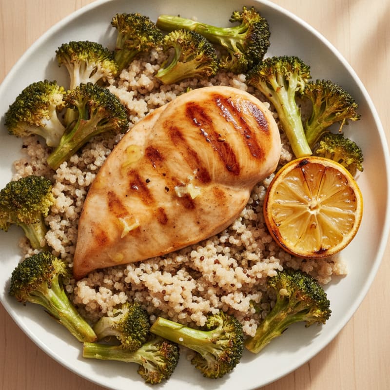 Grilled Chicken Breast with Quinoa and Roasted Broccoli