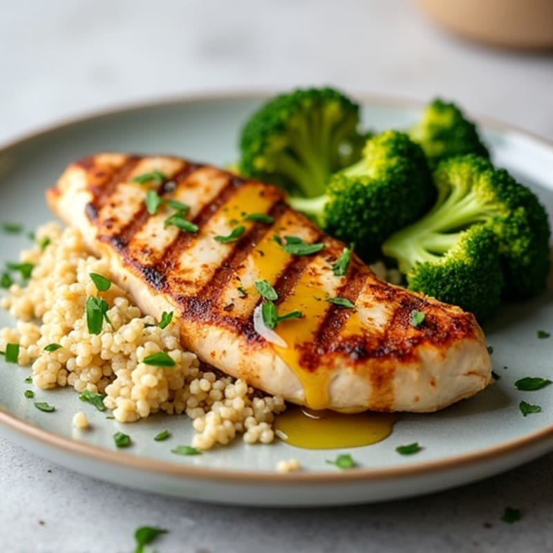 Grilled Chicken Breast with Quinoa and Roasted Broccoli
