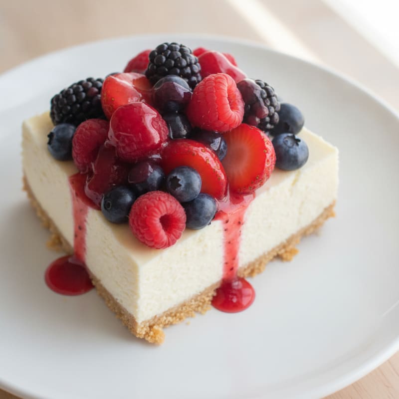 Greek Yogurt Protein Cheesecake with Mixed Berries