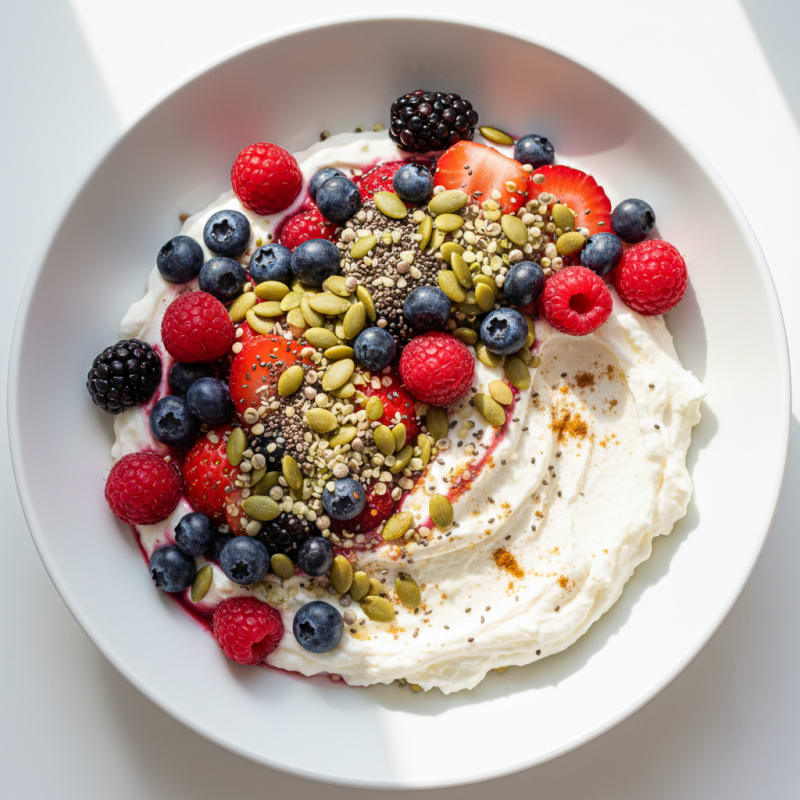 Almond Yogurt with Berries and Seeds