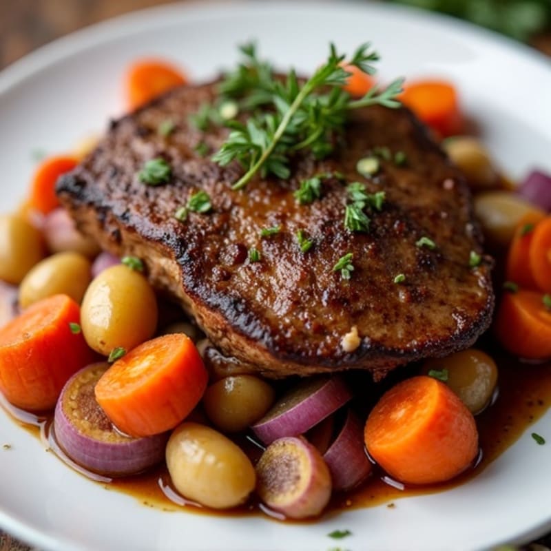 Tender Slow-Cooked Beef with Roasted Root Vegetables