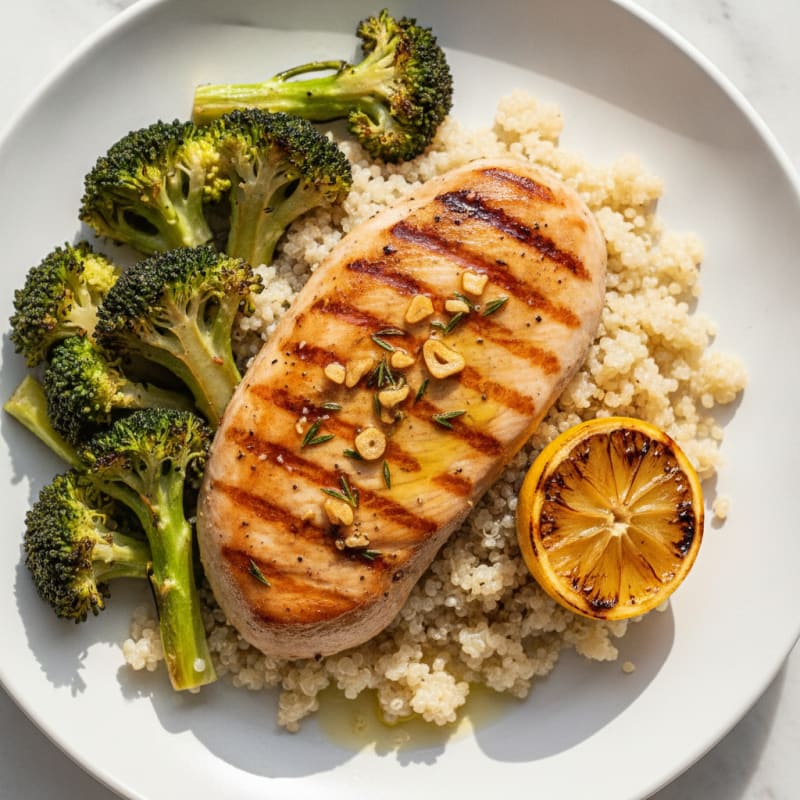 Grilled Turkey Breast with Quinoa and Roasted Broccoli