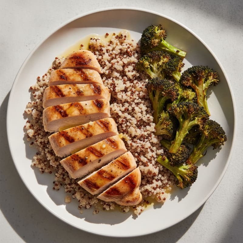 Grilled Chicken Breast with Quinoa and Roasted Broccoli