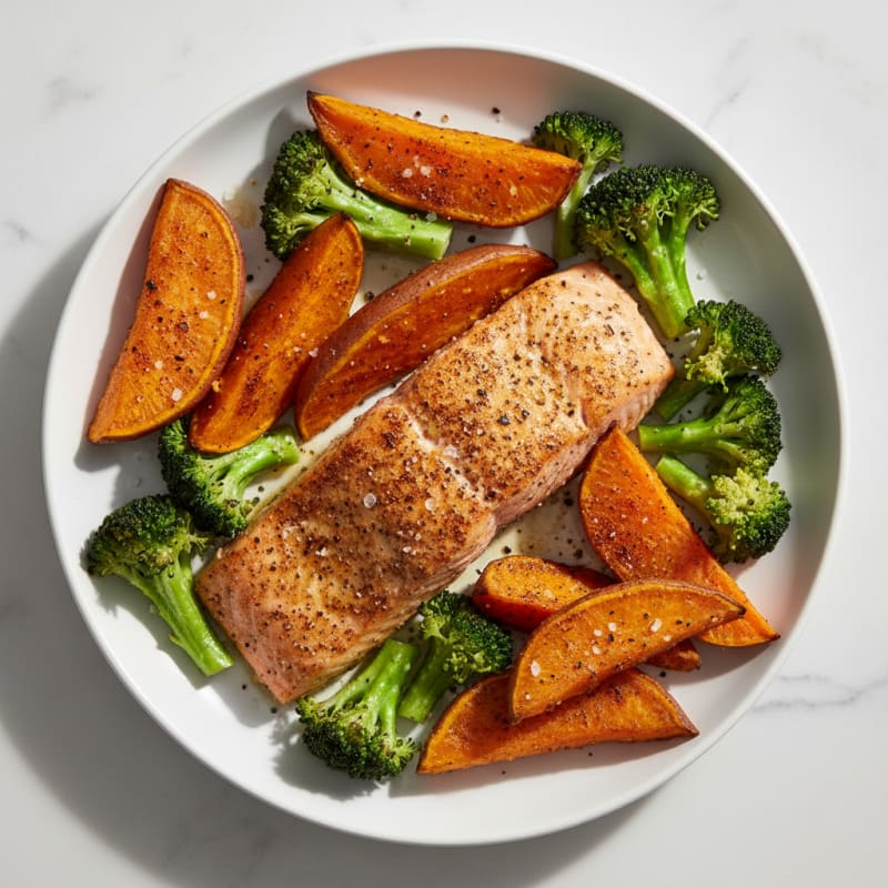 Golden Roasted Salmon with Crispy Sweet Potatoes