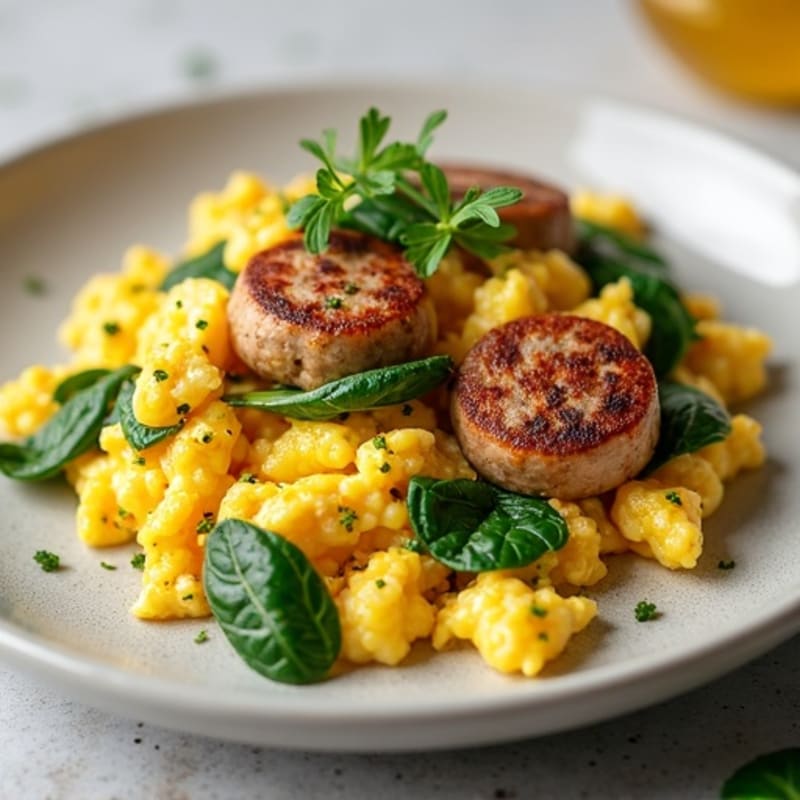 Egg White Scramble with Turkey Sausage and Spinach