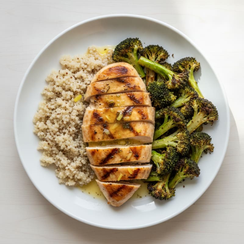 Grilled Chicken Breast with Quinoa and Roasted Broccoli