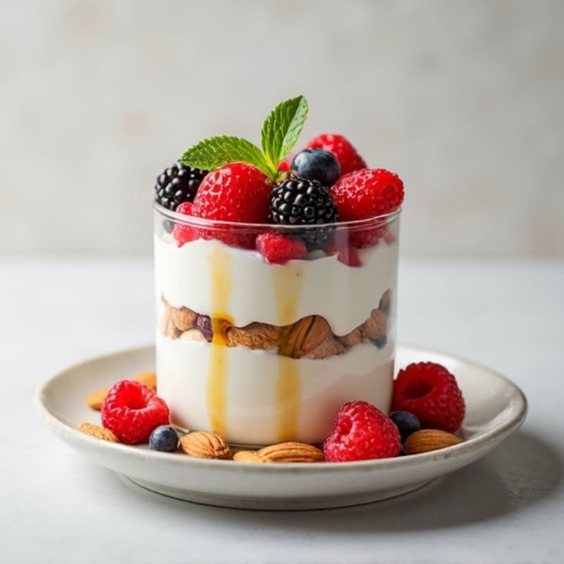 Greek Yogurt Protein Parfait with Mixed Berries and Almonds