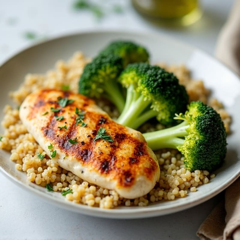 Grilled Chicken Breast with Quinoa and Roasted Broccoli