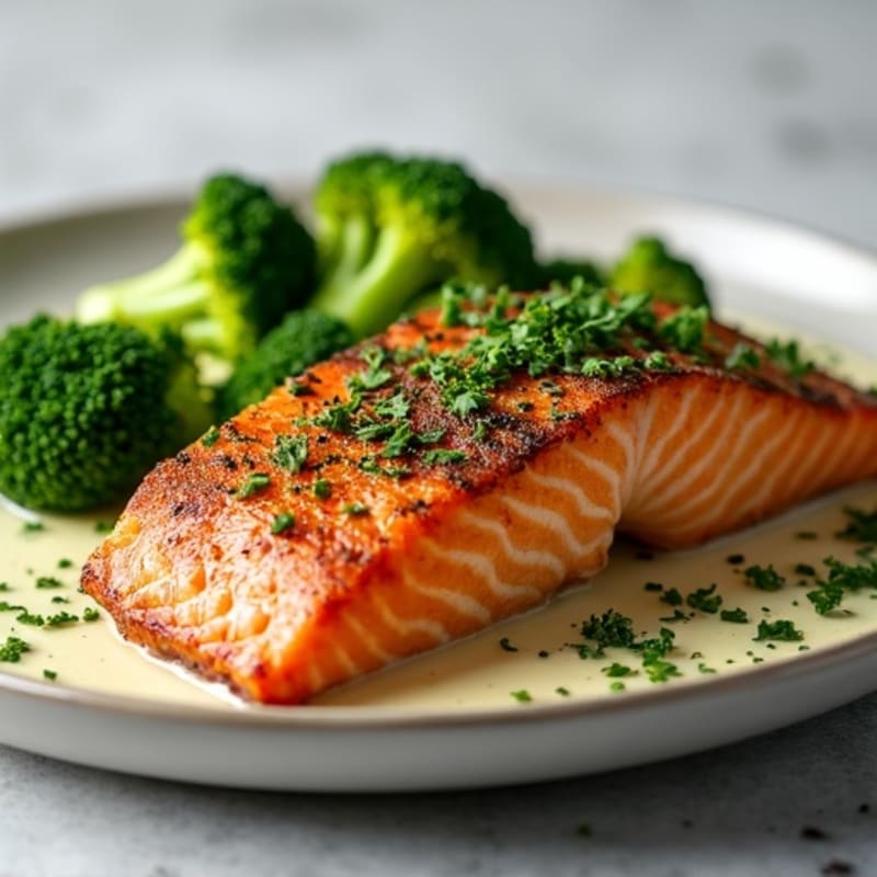 Herb-Crusted Seared Salmon with Roasted Broccoli