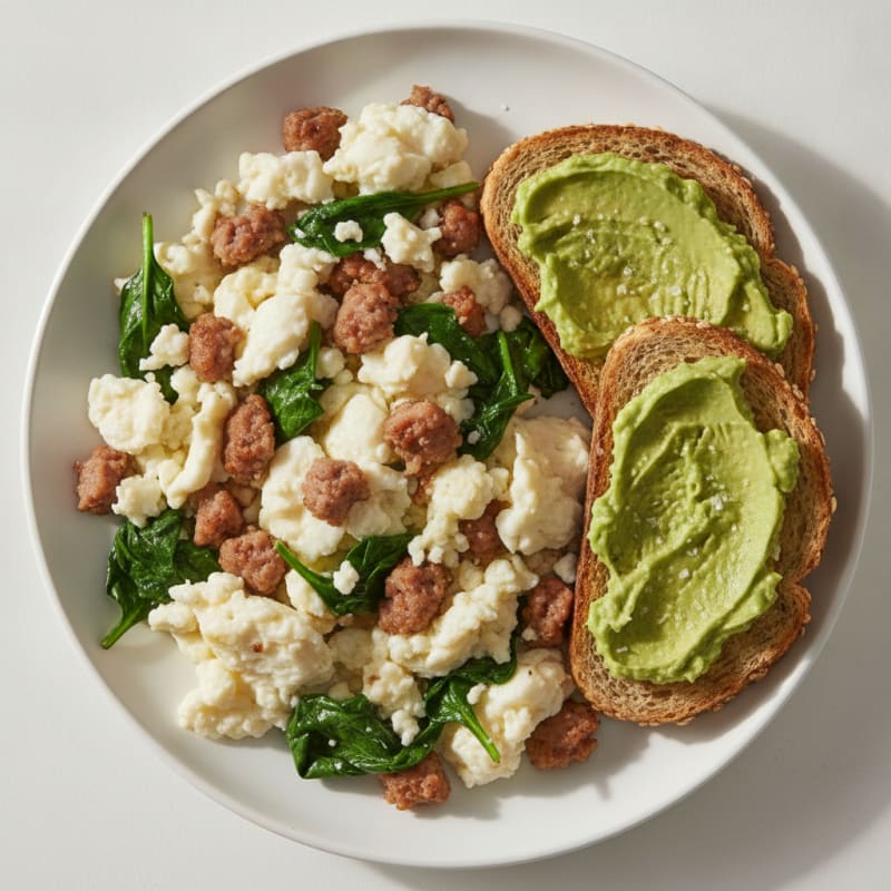 Egg White Scramble with Turkey Sausage and Spinach
