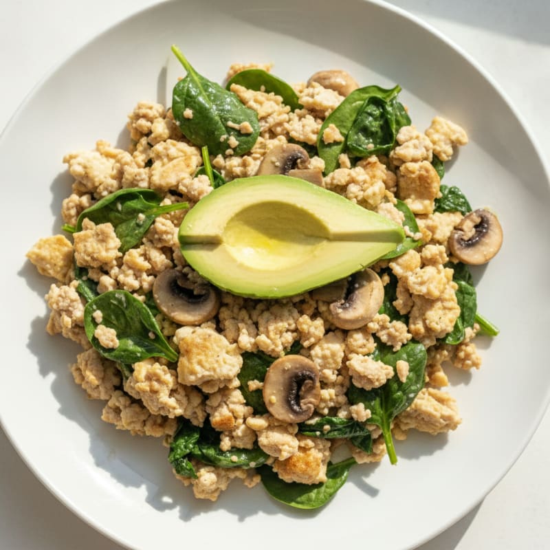 Egg White and Turkey Spinach Scramble with Sautéed Mushrooms