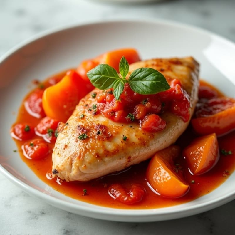 Tender Braised Chicken with Bell Peppers and Savory Tomato Sauce