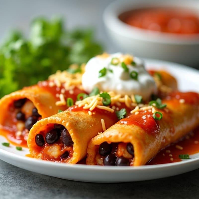 Creamy Chicken and Black Bean Enchiladas with Zesty Chili Sauce