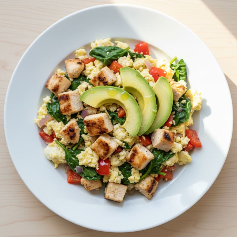 Egg White and Chicken Veggie Scramble