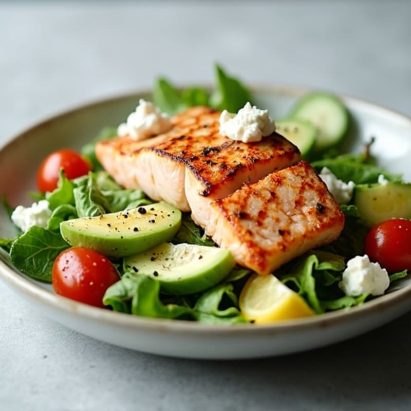 Grilled Salmon Salad with Avocado and Feta