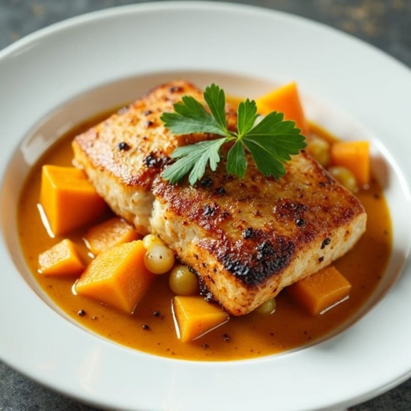 Seared Fish with Roasted Pumpkin and Coconut Curry Sauce