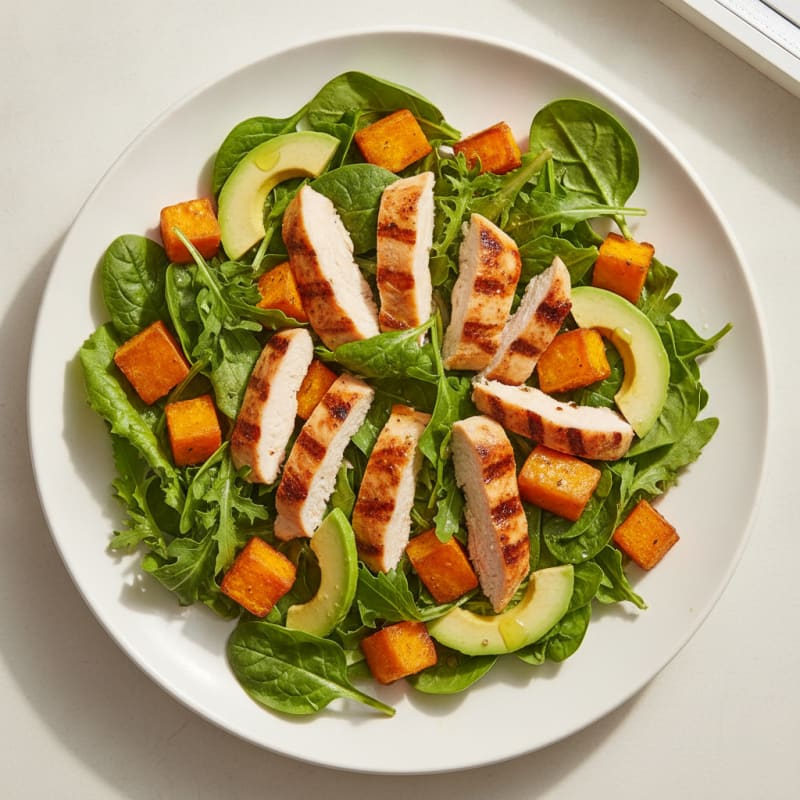 Grilled Chicken and Sweet Potato Salad with Mixed Greens
