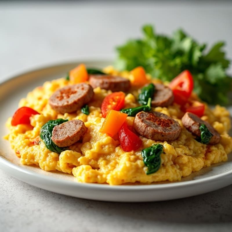 Egg White Veggie Scramble with Turkey Sausage