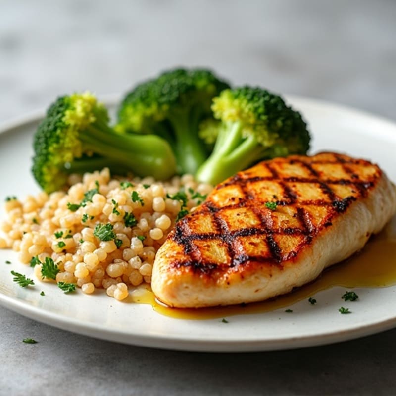 Grilled Chicken Breast with Roasted Broccoli and Quinoa