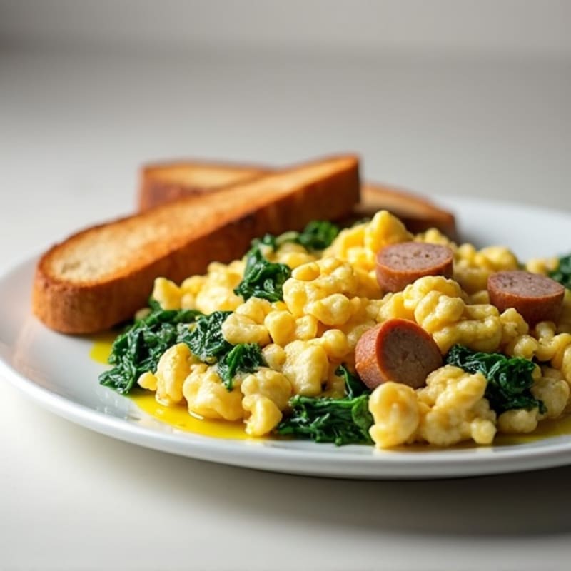 Egg White and Turkey Sausage Scramble with Spinach and Cottage Cheese