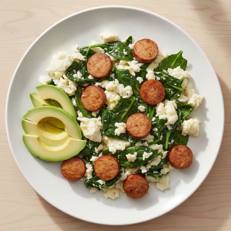 Egg White and Spinach Scramble with Turkey Sausage