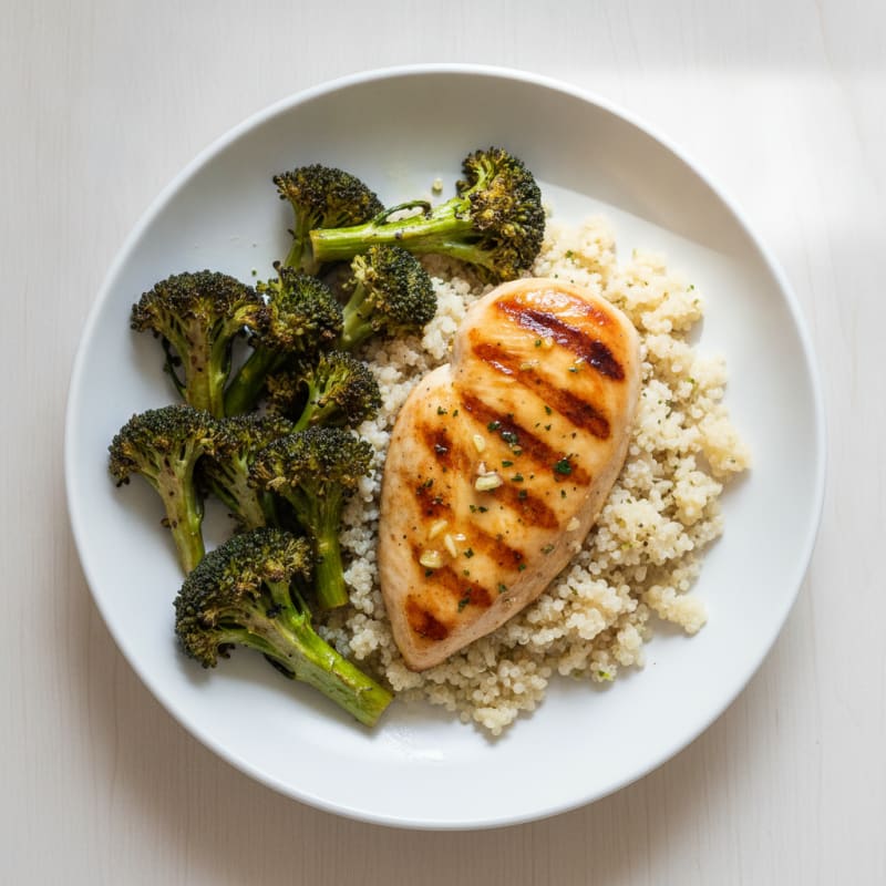 Grilled Chicken Breast with Quinoa and Roasted Broccoli
