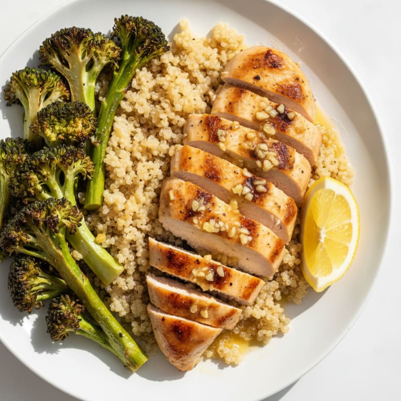 Grilled Chicken Breast with Quinoa and Roasted Broccoli