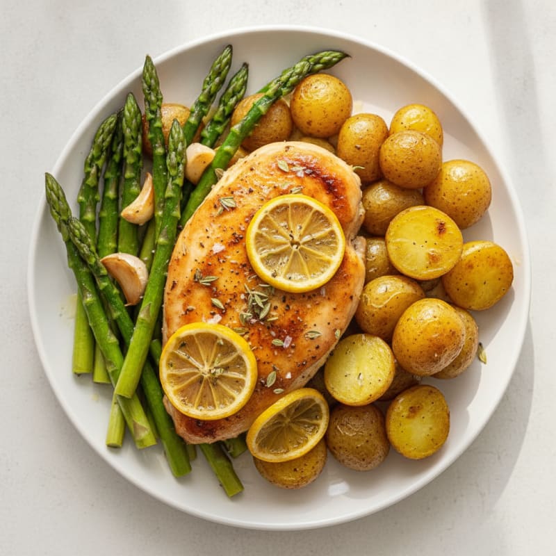 Lemon Herb Roasted Chicken with Asparagus