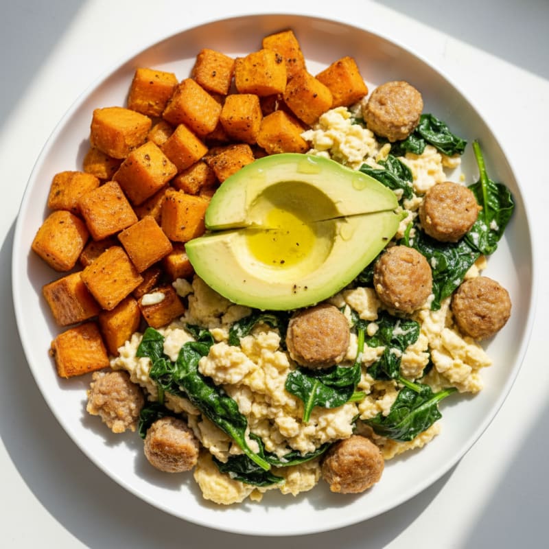Egg White and Turkey Sausage Scramble with Spinach