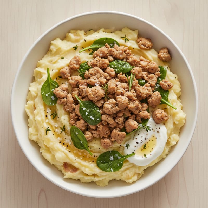 Buttery Garlic Mashed Potato Bowl with Savory Herbed Turkey